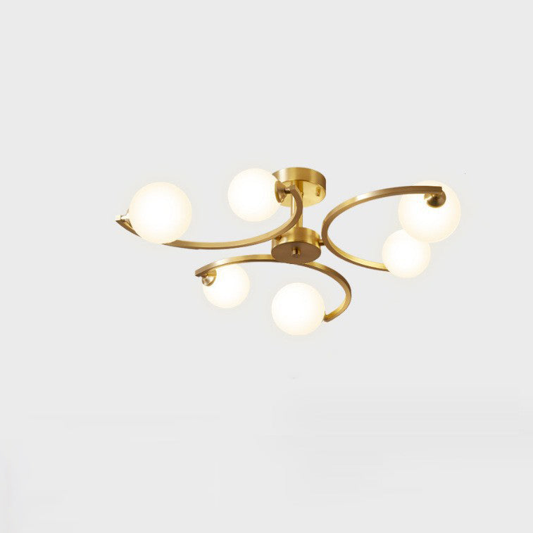 Traditional French Curved Iron Glass 4/6/9-Light Semi-Flush Mount Ceiling Light For Bedroom