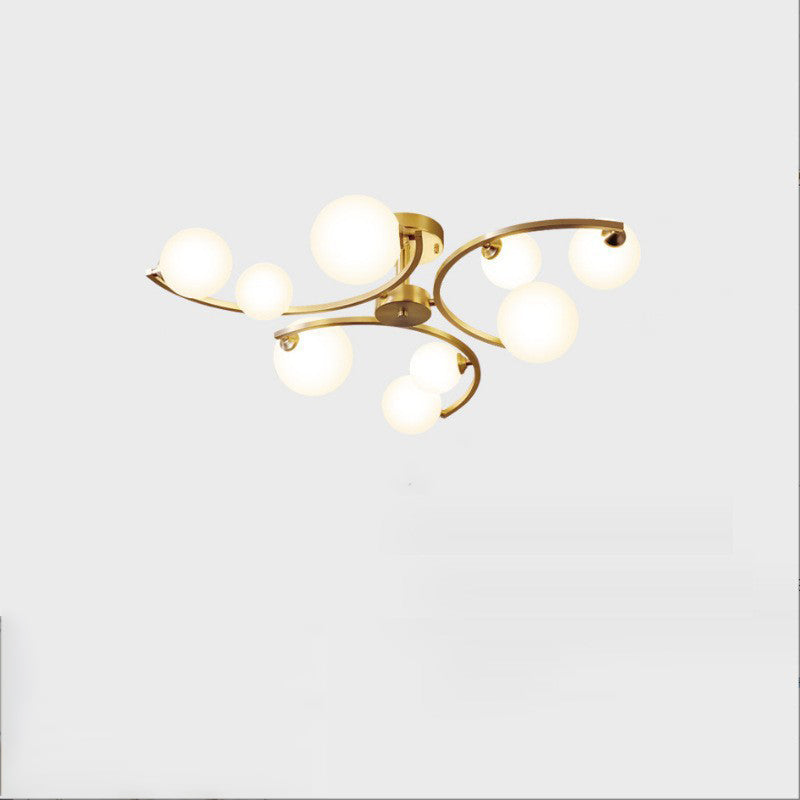 Traditional French Curved Iron Glass 4/6/9-Light Semi-Flush Mount Ceiling Light For Bedroom