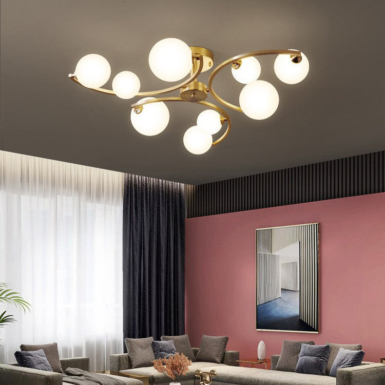 Traditional French Curved Iron Glass 4/6/9-Light Semi-Flush Mount Ceiling Light For Bedroom