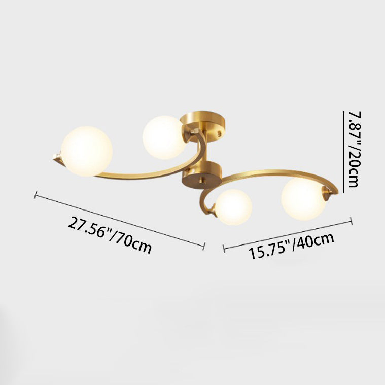 Traditional French Curved Iron Glass 4/6/9-Light Semi-Flush Mount Ceiling Light For Bedroom