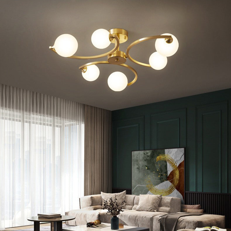 Traditional French Curved Iron Glass 4/6/9-Light Semi-Flush Mount Ceiling Light For Bedroom
