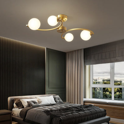Traditional French Curved Iron Glass 4/6/9-Light Semi-Flush Mount Ceiling Light For Bedroom