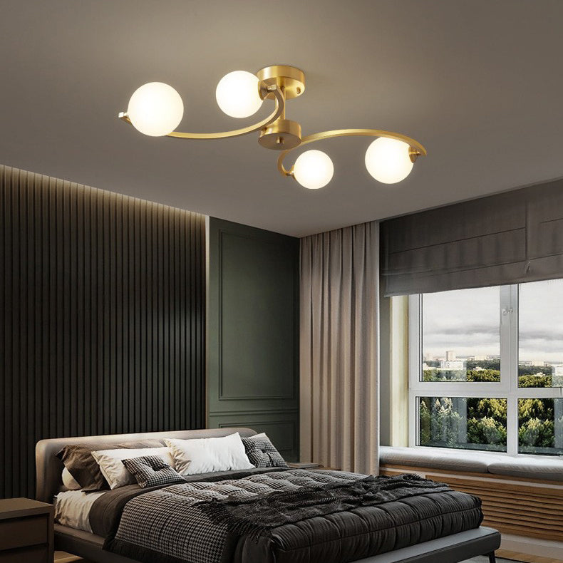 Traditional French Curved Iron Glass 4/6/9-Light Semi-Flush Mount Ceiling Light For Bedroom