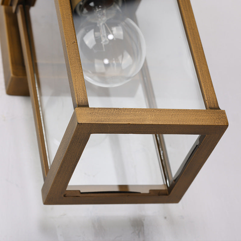 Traditional Vintage Waterproof Lantern-Shaped Metal Glass 1-Light Wall Sconce Lamp For Garden