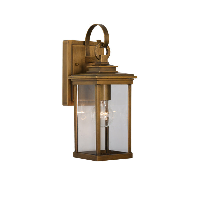 Traditional Vintage Waterproof Lantern-Shaped Metal Glass 1-Light Wall Sconce Lamp For Garden