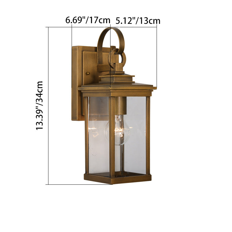Traditional Vintage Waterproof Lantern-Shaped Metal Glass 1-Light Wall Sconce Lamp For Garden