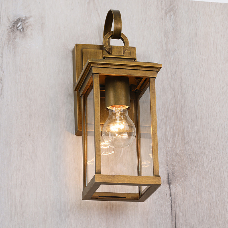 Traditional Vintage Waterproof Lantern-Shaped Metal Glass 1-Light Wall Sconce Lamp For Garden