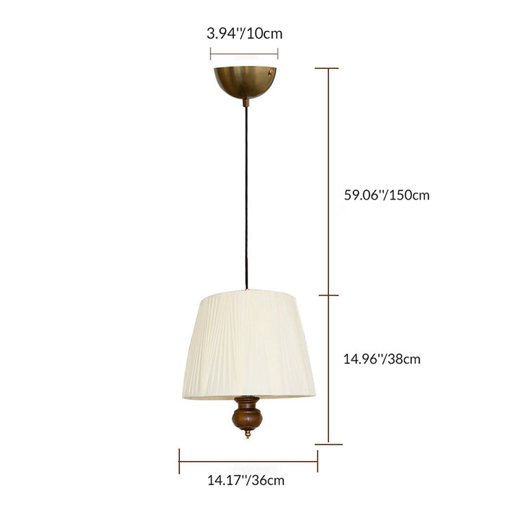 Traditional Vintage Cylindrical Solid Wood Iron Fabric 1-Light Pendant Light For Bedroom