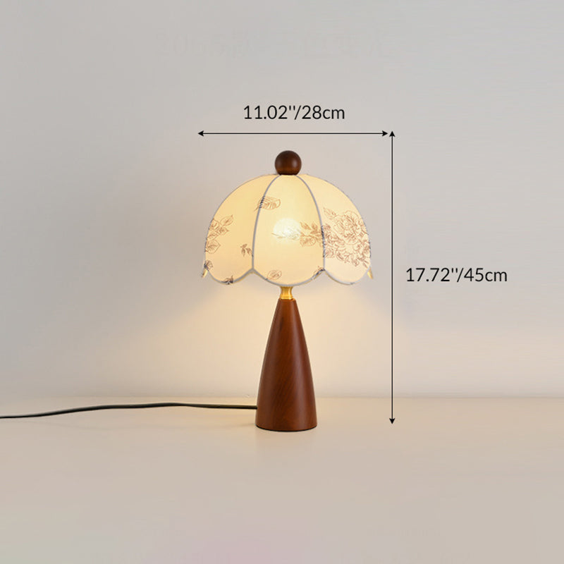 Traditional Vintage Flower-shaped Metal Wood Fabric 1-Light Table Lamp For Bedroom