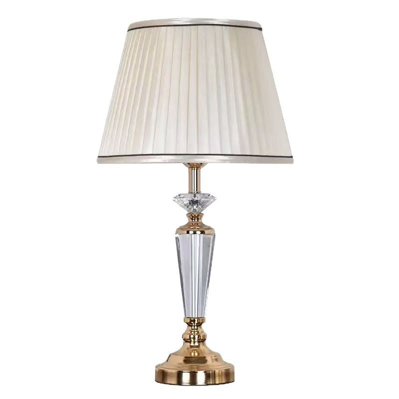 Lampe de table à 1 lumière avec tissu en cristal et matériel conique traditionnel français pour chambre 