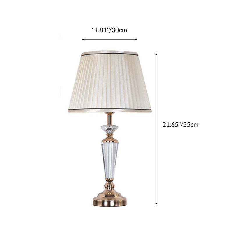 Lampe de table à 1 lumière avec tissu en cristal et matériel conique traditionnel français pour chambre 