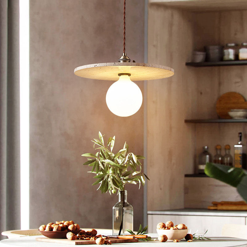 Suspension luminaire contemporain nordique en métal en forme de disque en travertin avec verre 1/3 lumière pour salle à manger 