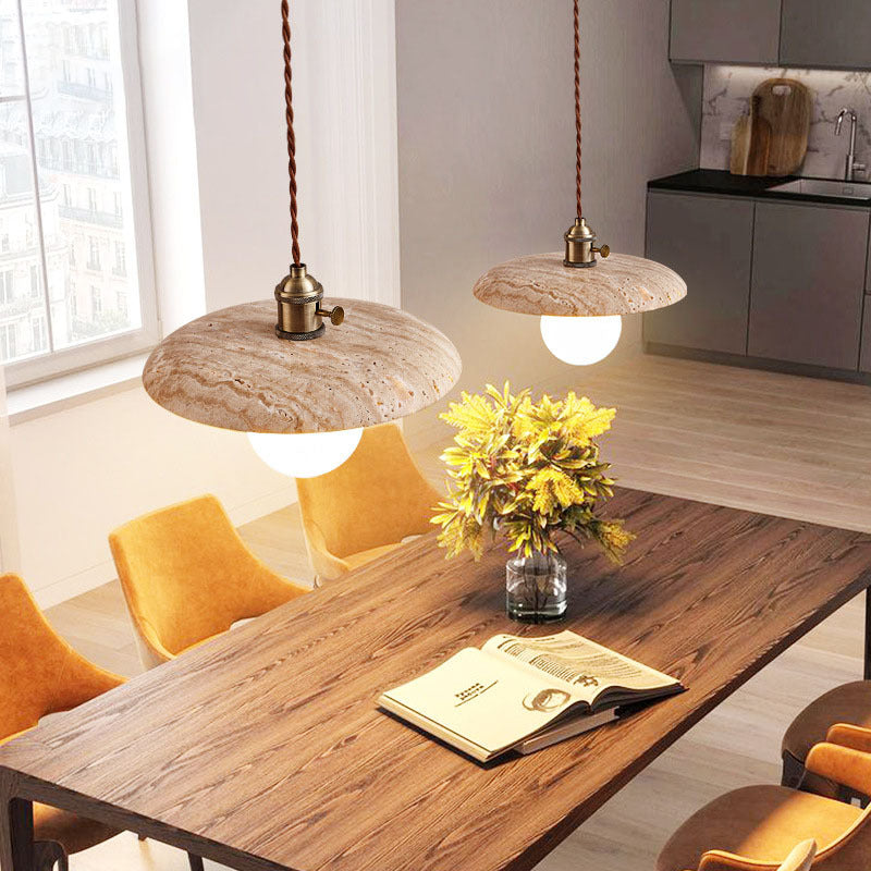 Contemporary Nordic Disc-shaped Metal Travertine Glass 1/3-Light Pendant Light For Dining Room