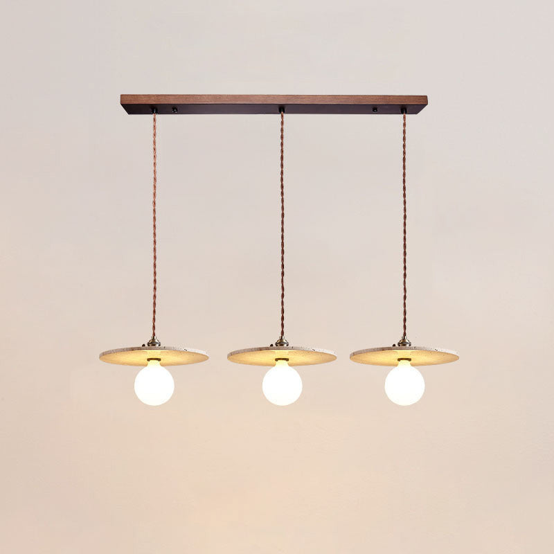 Contemporary Nordic Disc-shaped Metal Travertine Glass 1/3-Light Pendant Light For Dining Room