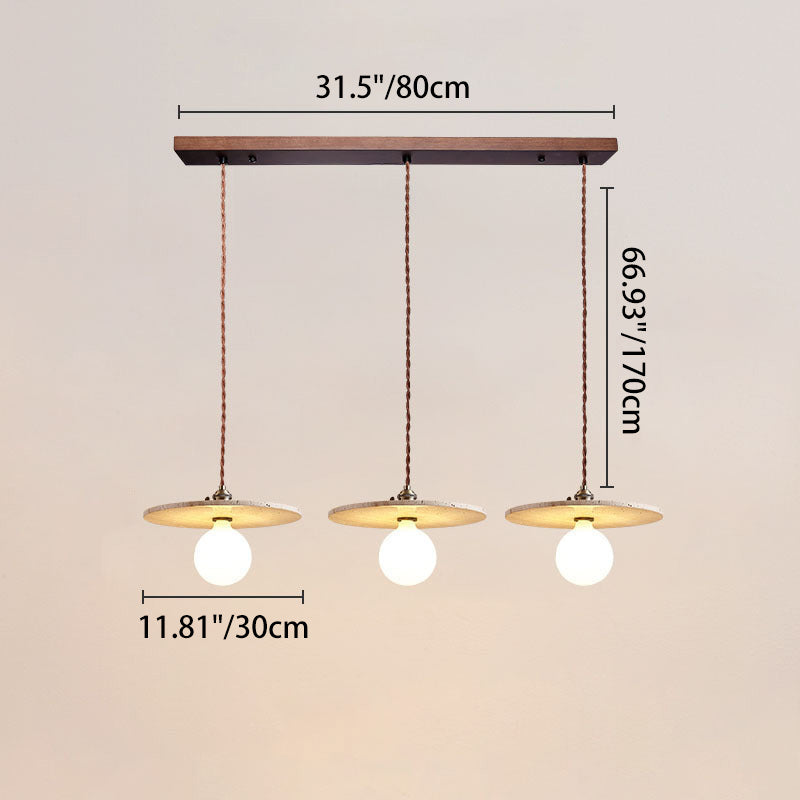 Contemporary Nordic Disc-shaped Metal Travertine Glass 1/3-Light Pendant Light For Dining Room