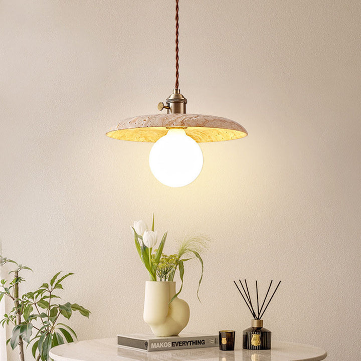 Suspension luminaire contemporain nordique en métal en forme de disque en travertin avec verre 1/3 lumière pour salle à manger 