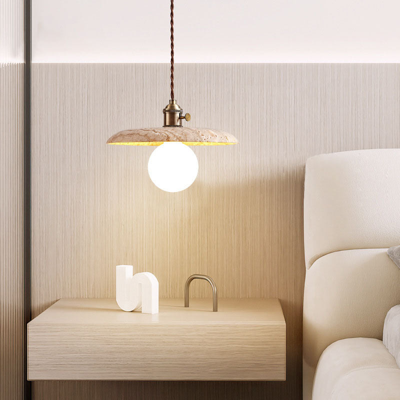 Contemporary Nordic Disc-shaped Metal Travertine Glass 1/3-Light Pendant Light For Dining Room