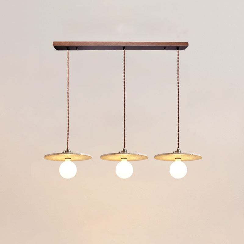 Contemporary Nordic Disc-shaped Metal Travertine Glass 1/3-Light Pendant Light For Dining Room