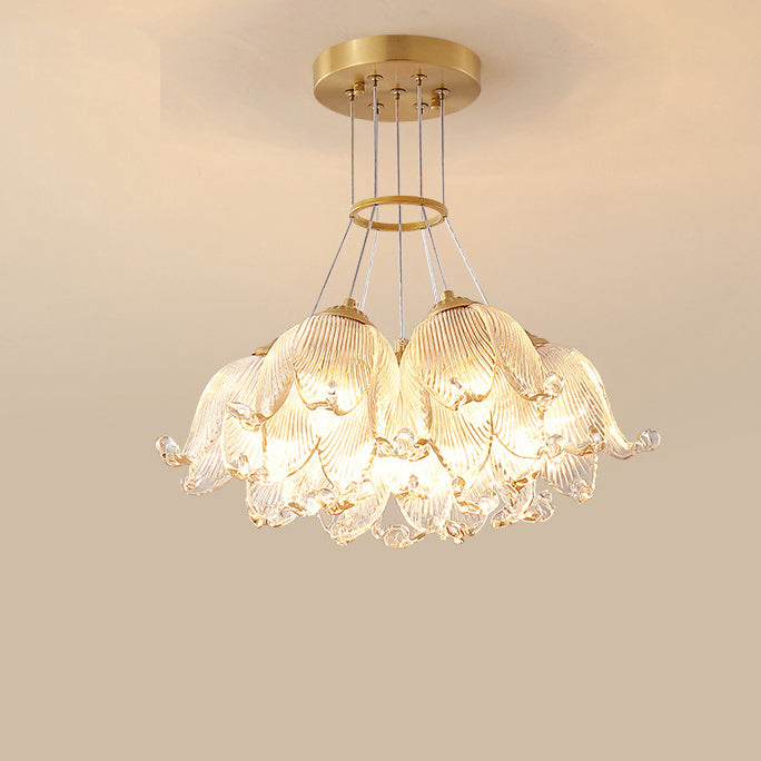 Traditional Luxury Multi-Flower Brass Glass 7-Light Chandelier For Bedroom