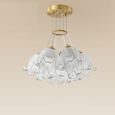 Traditional Luxury Multi-Flower Brass Glass 7-Light Chandelier For Bedroom