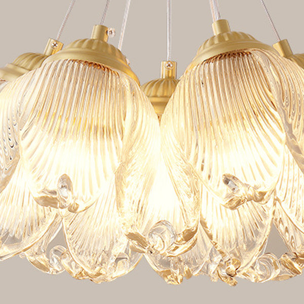 Traditional Luxury Multi-Flower Brass Glass 7-Light Chandelier For Bedroom