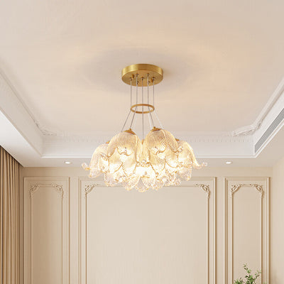 Traditional Luxury Multi-Flower Brass Glass 7-Light Chandelier For Bedroom