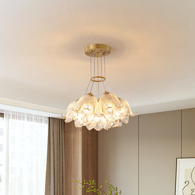 Traditional Luxury Multi-Flower Brass Glass 7-Light Chandelier For Bedroom