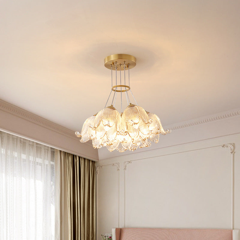 Traditional Luxury Multi-Flower Brass Glass 7-Light Chandelier For Bedroom