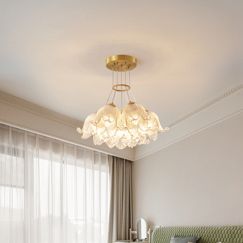 Traditional Luxury Multi-Flower Brass Glass 7-Light Chandelier For Bedroom