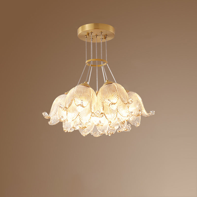 Traditional Luxury Multi-Flower Brass Glass 7-Light Chandelier For Bedroom