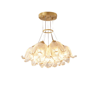 Traditional Luxury Multi-Flower Brass Glass 7-Light Chandelier For Bedroom