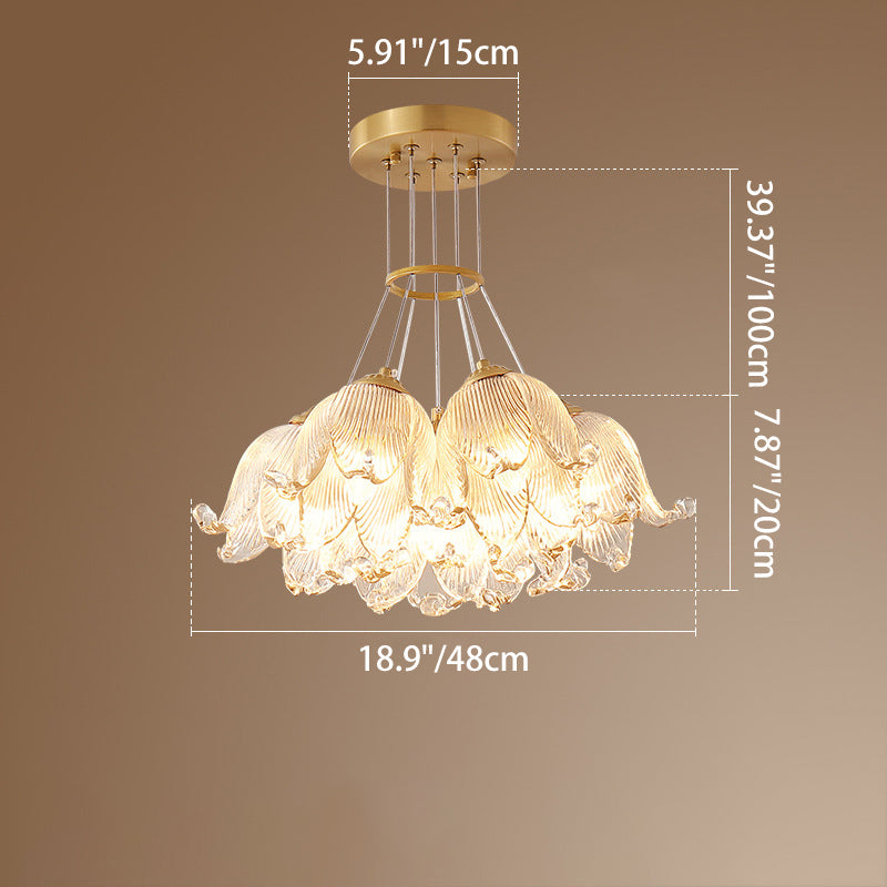Traditional Luxury Multi-Flower Brass Glass 7-Light Chandelier For Bedroom