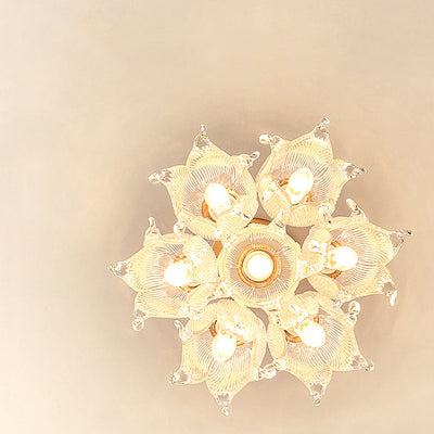 Traditional Luxury Multi-Flower Brass Glass 7-Light Chandelier For Bedroom