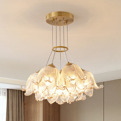 Traditional Luxury Multi-Flower Brass Glass 7-Light Chandelier For Bedroom
