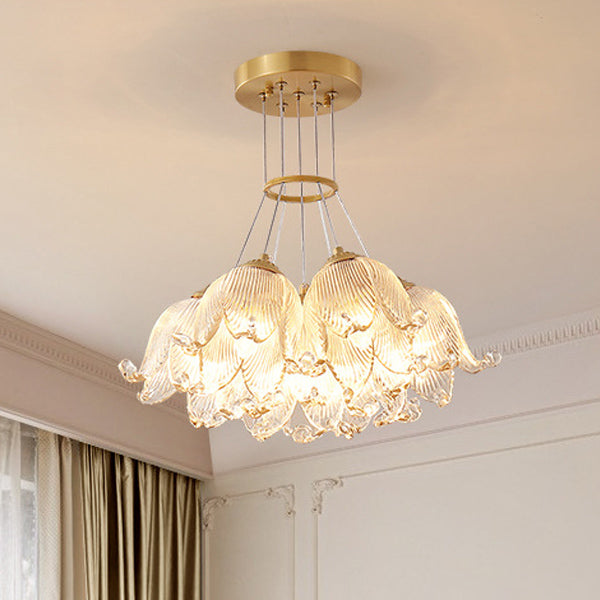 Traditional Luxury Multi-Flower Brass Glass 7-Light Chandelier For Bedroom