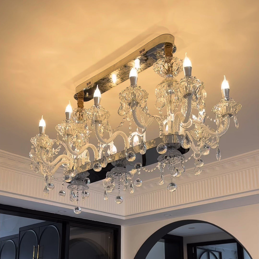 Lustre en métal et cristal en forme de bougeoir moderne de luxe à 10/12 lumières pour salle à manger 