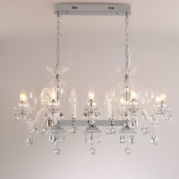 Modern Luxury Candlestick-Shaped Metal Crystal 10/12-Light Chandelier For Dining Room