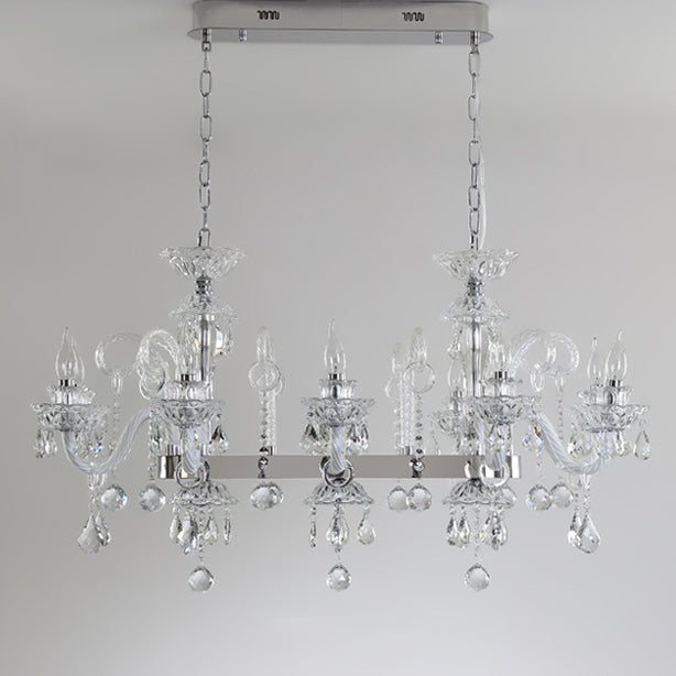 Modern Luxury Candlestick-Shaped Metal Crystal 10/12-Light Chandelier For Dining Room