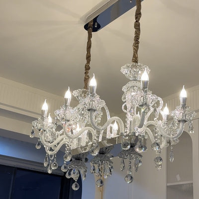Modern Luxury Candlestick-Shaped Metal Crystal 10/12-Light Chandelier For Dining Room
