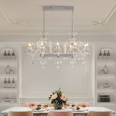 Modern Luxury Candlestick-Shaped Metal Crystal 10/12-Light Chandelier For Dining Room