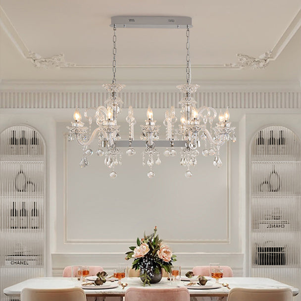 Modern Luxury Candlestick-Shaped Metal Crystal 10/12-Light Chandelier For Dining Room