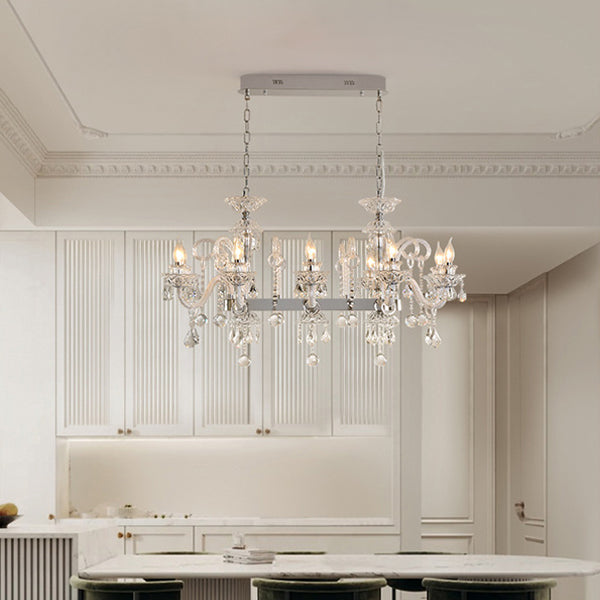 Lustre en métal et cristal en forme de bougeoir moderne de luxe à 10/12 lumières pour salle à manger 