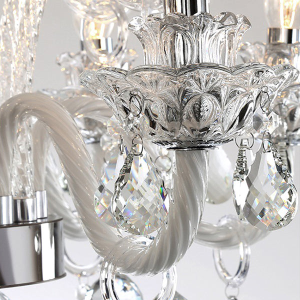 Modern Luxury Candlestick-Shaped Metal Crystal 10/12-Light Chandelier For Dining Room