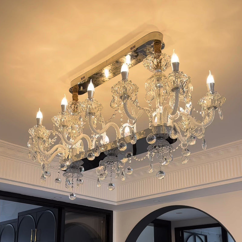 Modern Luxury Candlestick-Shaped Metal Crystal 10/12-Light Chandelier For Dining Room