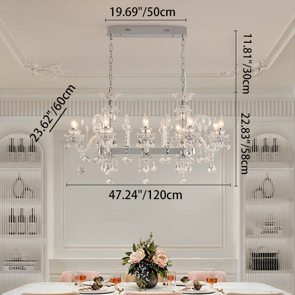 Lustre en métal et cristal en forme de bougeoir moderne de luxe à 10/12 lumières pour salle à manger 