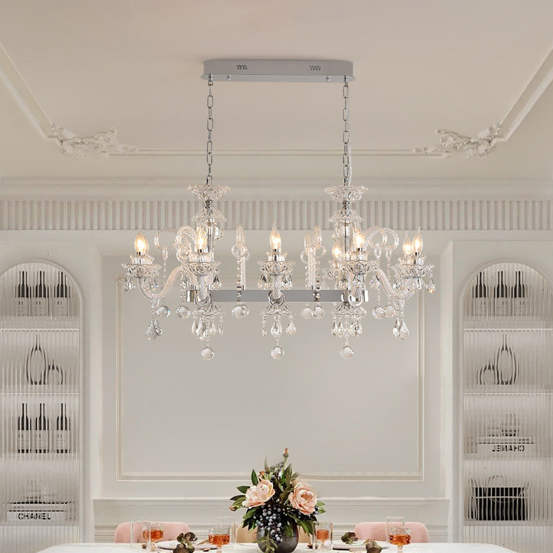 Lustre en métal et cristal en forme de bougeoir moderne de luxe à 10/12 lumières pour salle à manger 