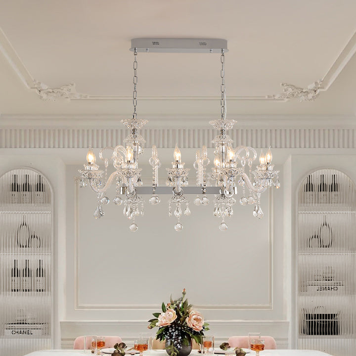 Lustre en métal et cristal en forme de bougeoir moderne de luxe à 10/12 lumières pour salle à manger 