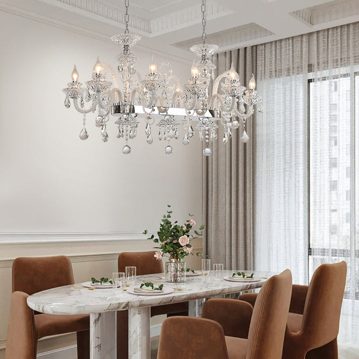 Lustre en métal et cristal en forme de bougeoir moderne de luxe à 10/12 lumières pour salle à manger 