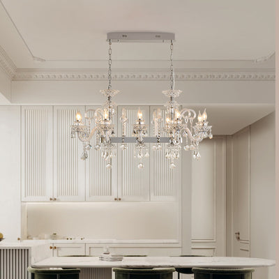 Modern Luxury Candlestick-Shaped Metal Crystal 10/12-Light Chandelier For Dining Room