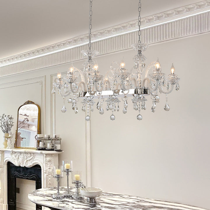 Modern Luxury Candlestick-Shaped Metal Crystal 10/12-Light Chandelier For Dining Room